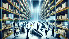 featured image for the section "Introduction to the Exciting World of Barcode Reader Inventory System." The image showcases a modern, high-tech warehouse environment where workers are using advanced barcode scanners, emphasizing the efficiency and cutting-edge technology that transform inventory management.