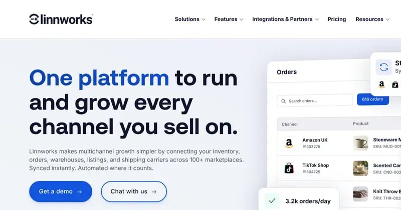 Linnworks homepage: one platform to run and grow every channel you sell on, with Amazon and TikTok Shop orders