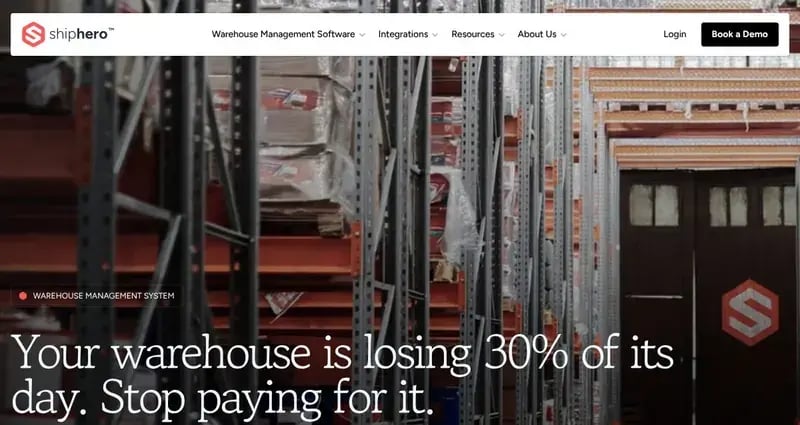 ShipHero homepage headline for its warehouse management system