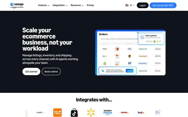 Veeqo homepage: scale your ecommerce business, with orders synced across channels