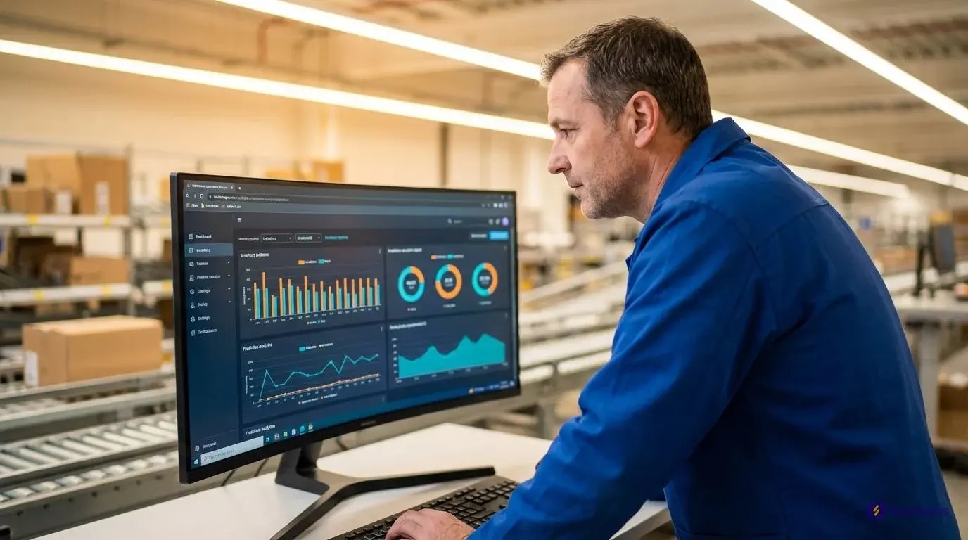 AI warehouse operations dashboard showing demand forecasting patterns and inventory management analytics