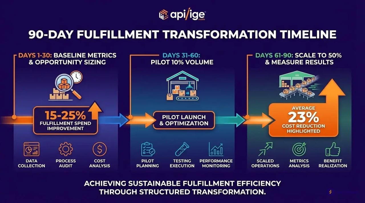 90-day ecommerce fulfillment transformation roadmap timeline infographic with implementation phases