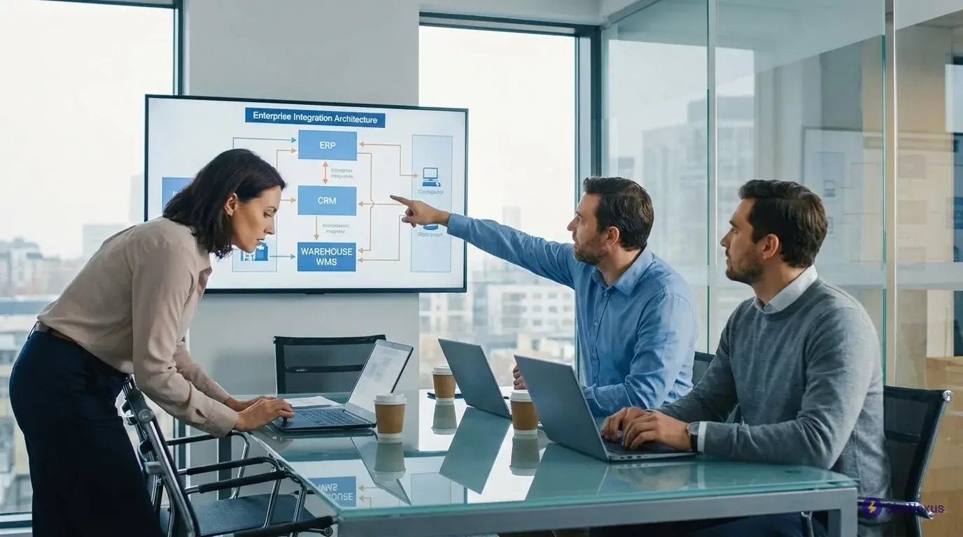 enterprise IT team reviewing OMS WMS integration architecture planning