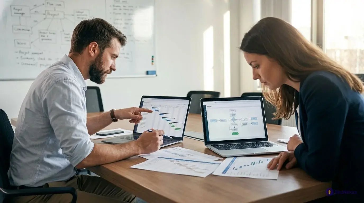 team implementing order routing automation system during 8-week project timeline planning