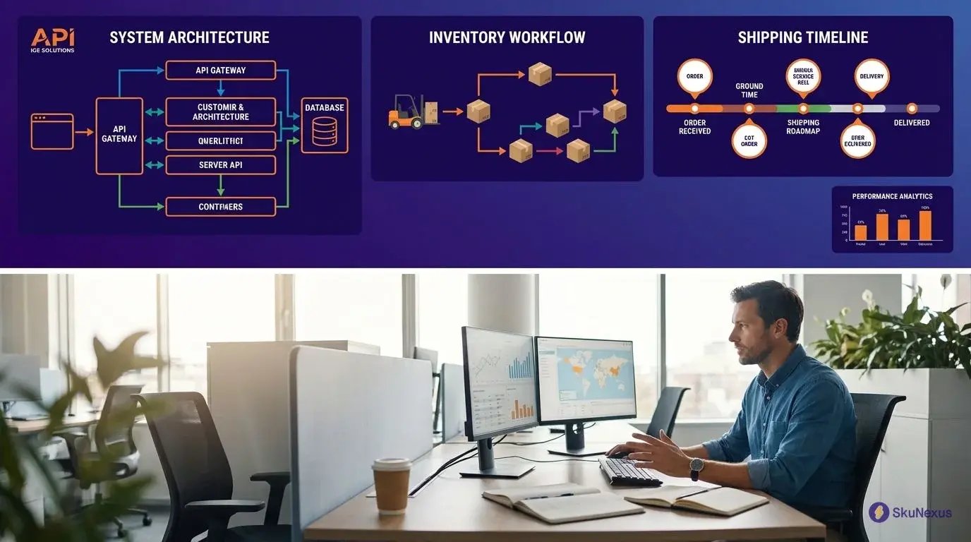 logistics analyst monitoring order routing automation performance analytics dashboard with shipping cost metrics