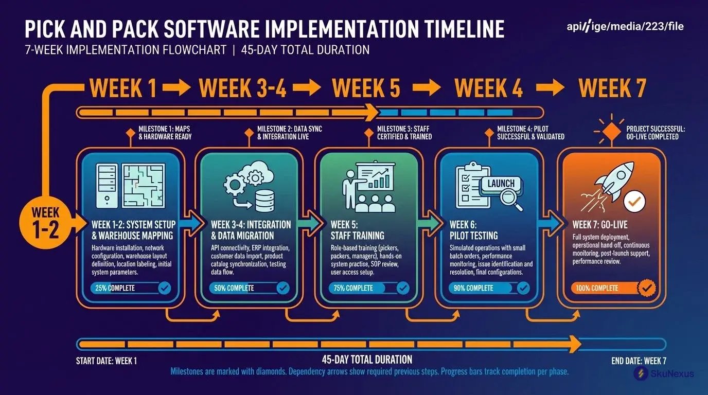 45-day pick and pack software implementation timeline from setup to go-live