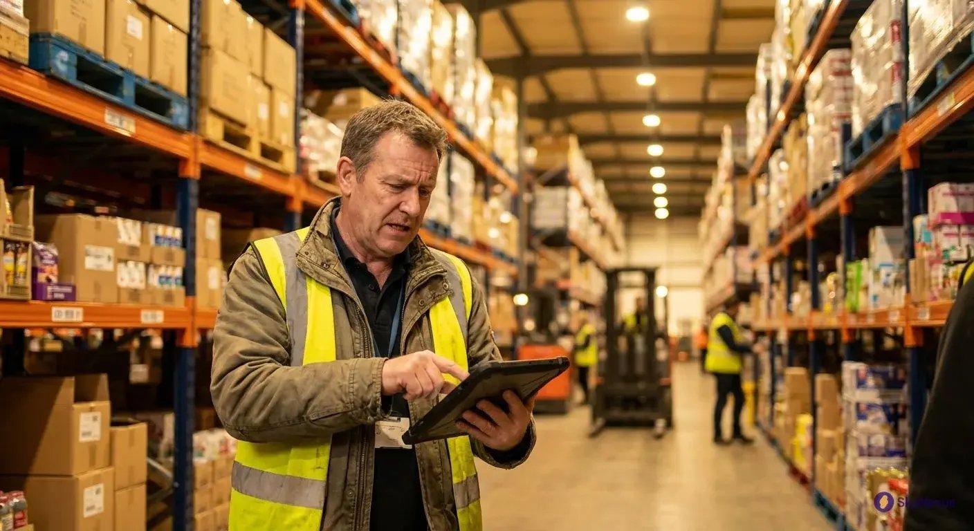 retail inventory management challenges in warehouse with operations manager reviewing stockout reports