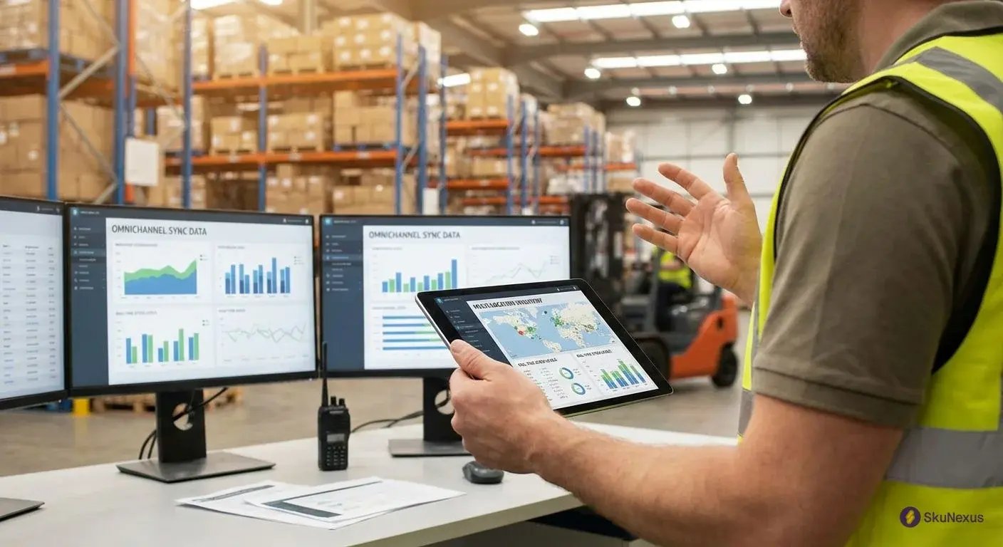 retail inventory software dashboard showing multi-location stock levels and omnichannel synchronization