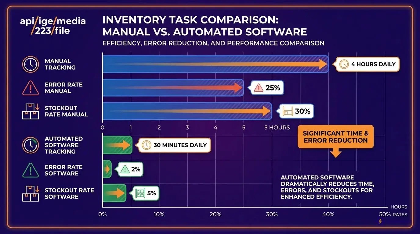 time savings comparison chart showing manual vs automated inventory management efficiency for small business