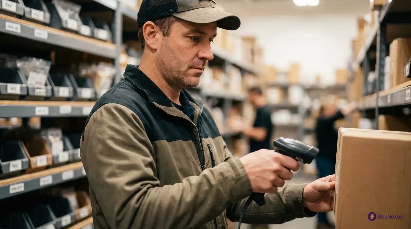 warehouse manager using barcode scanner for small business inventory management software