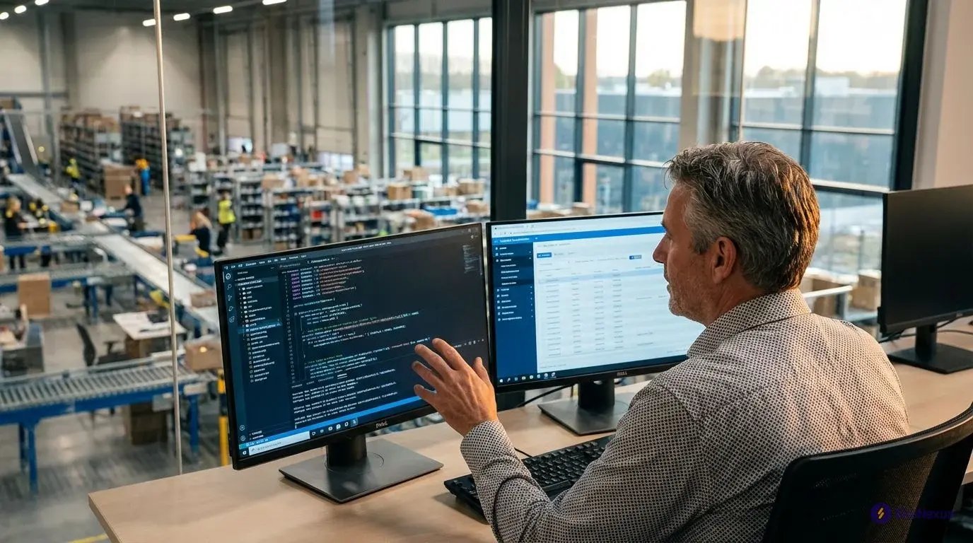 WMS technical leader reviewing source code access for warehouse management system implementation