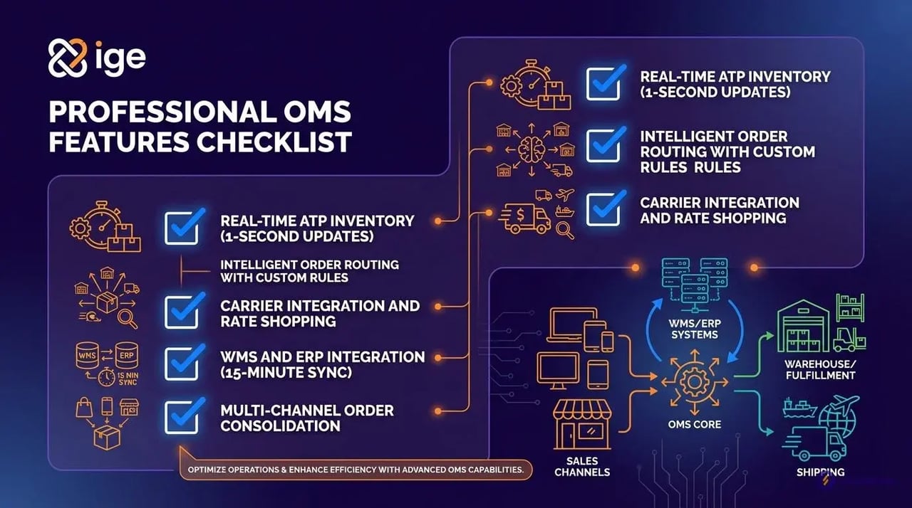 OMS must-have features checklist including real-time inventory and carrier integration
