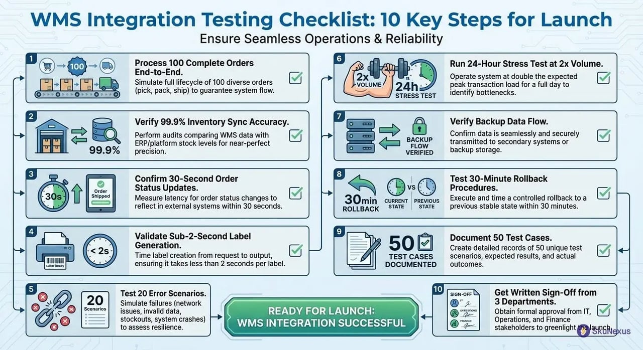WMS integration testing checklist with 10 essential validation steps for go-live success