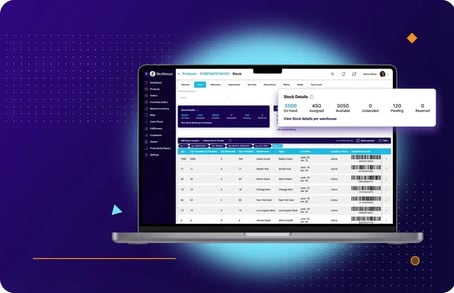 SkuNexus inventory management dashboard showing real-time stock levels, lot tracking, and reorder alerts across multiple warehouse locations