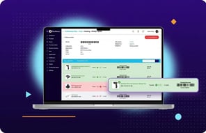 SkuNexus barcode scanning interface showing real-time inventory tracking with RF gun verification at receiving, putaway, and picking stations