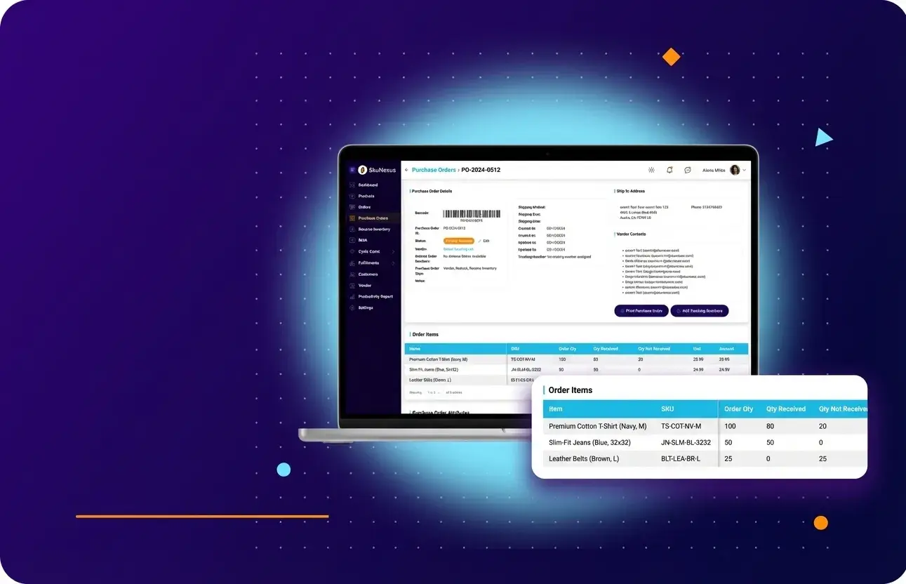 Vendor & PO Management — SkuNexus product screenshot