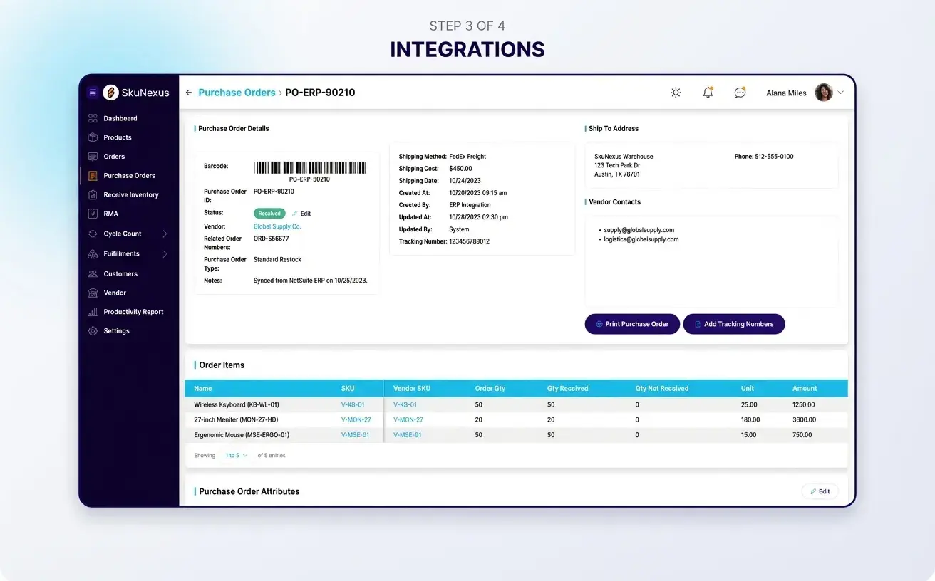 ERP integration settings
