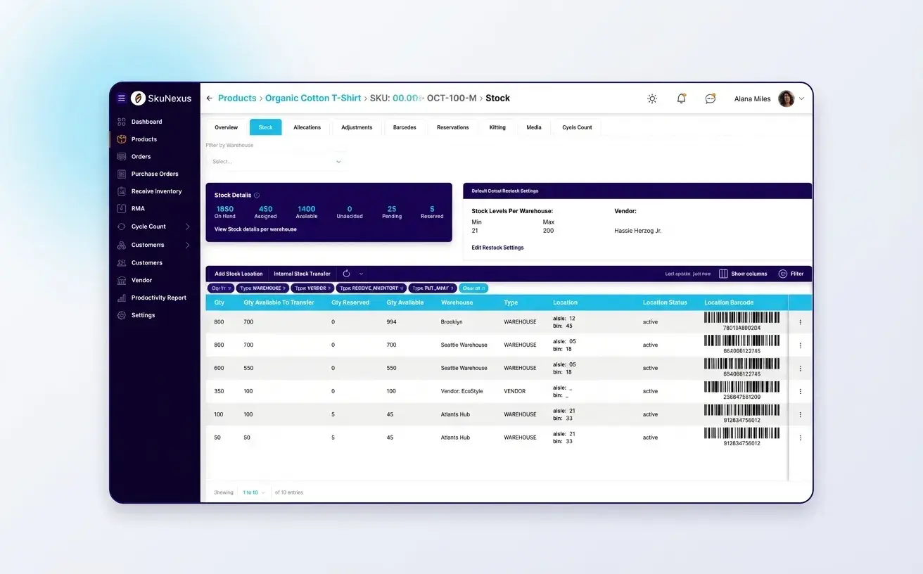 Inventory stock details screen