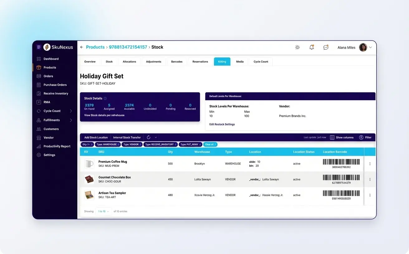 Kit definition screen