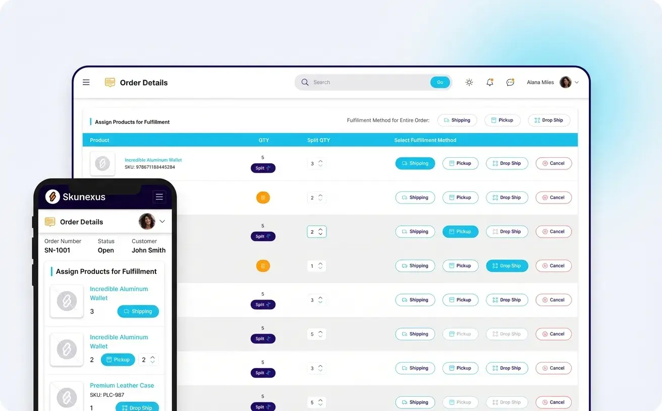 Split order fulfillment view