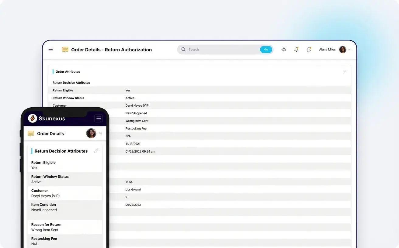 Return authorization screen