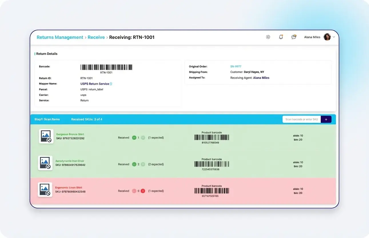 Return inspection with photo capture
