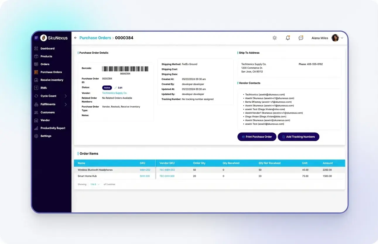 PO status tracking list
