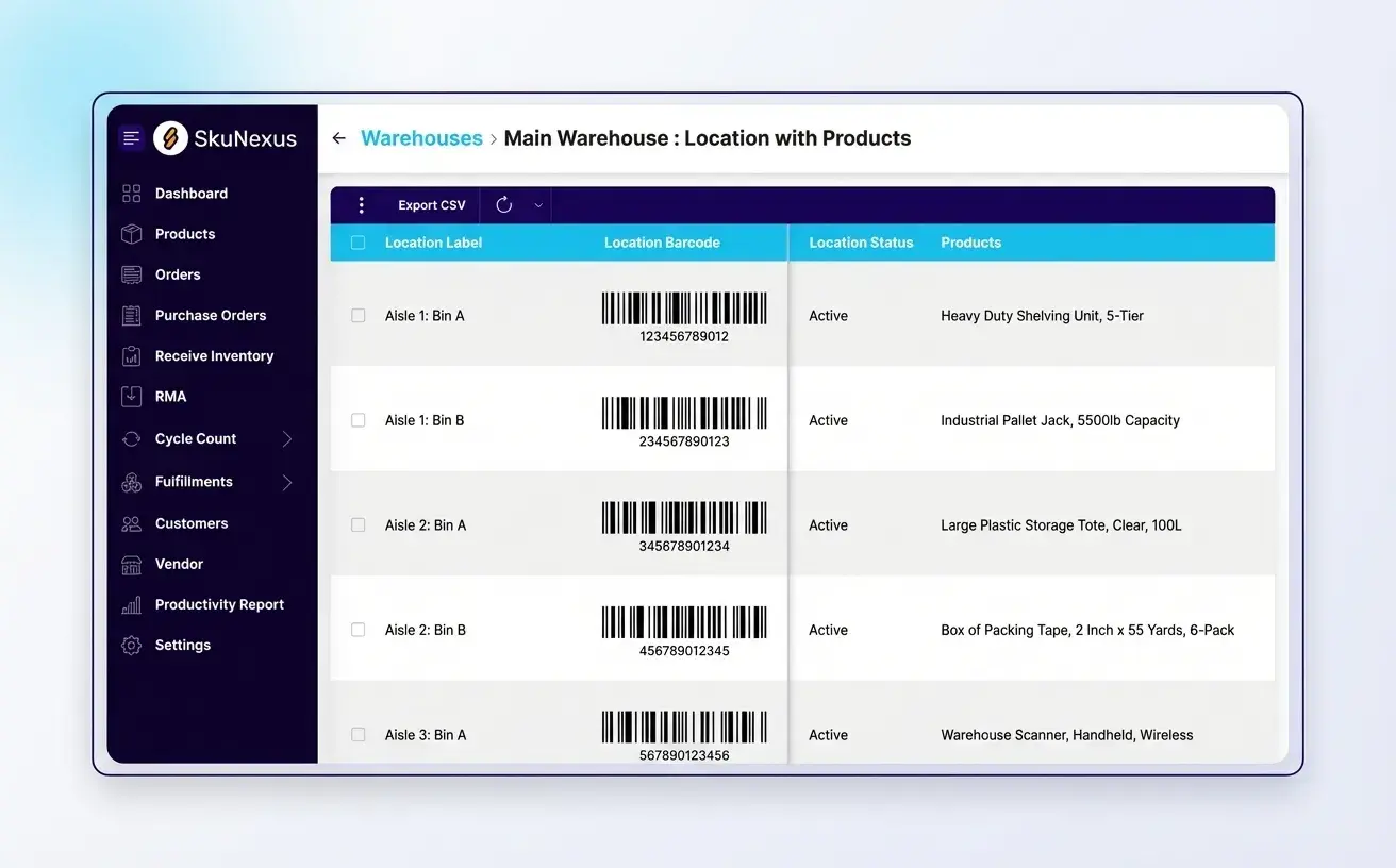 Warehouse bin location management
