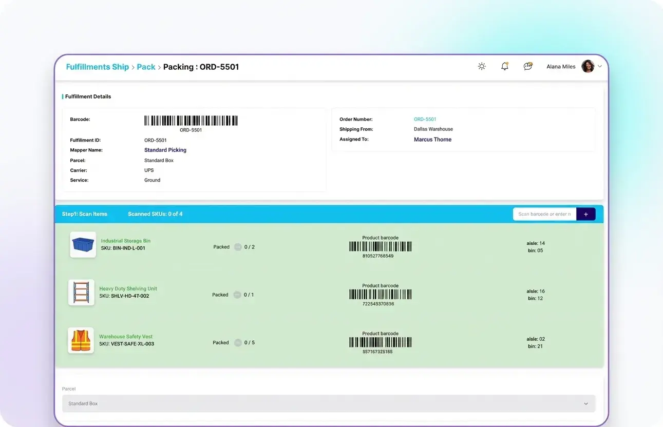 Mobile putaway screen
